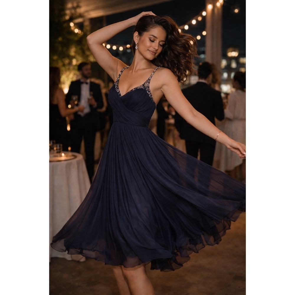 Maje E19RANILA MARINE Embellished Strappy Dress Navy Blue Size 3 USA M